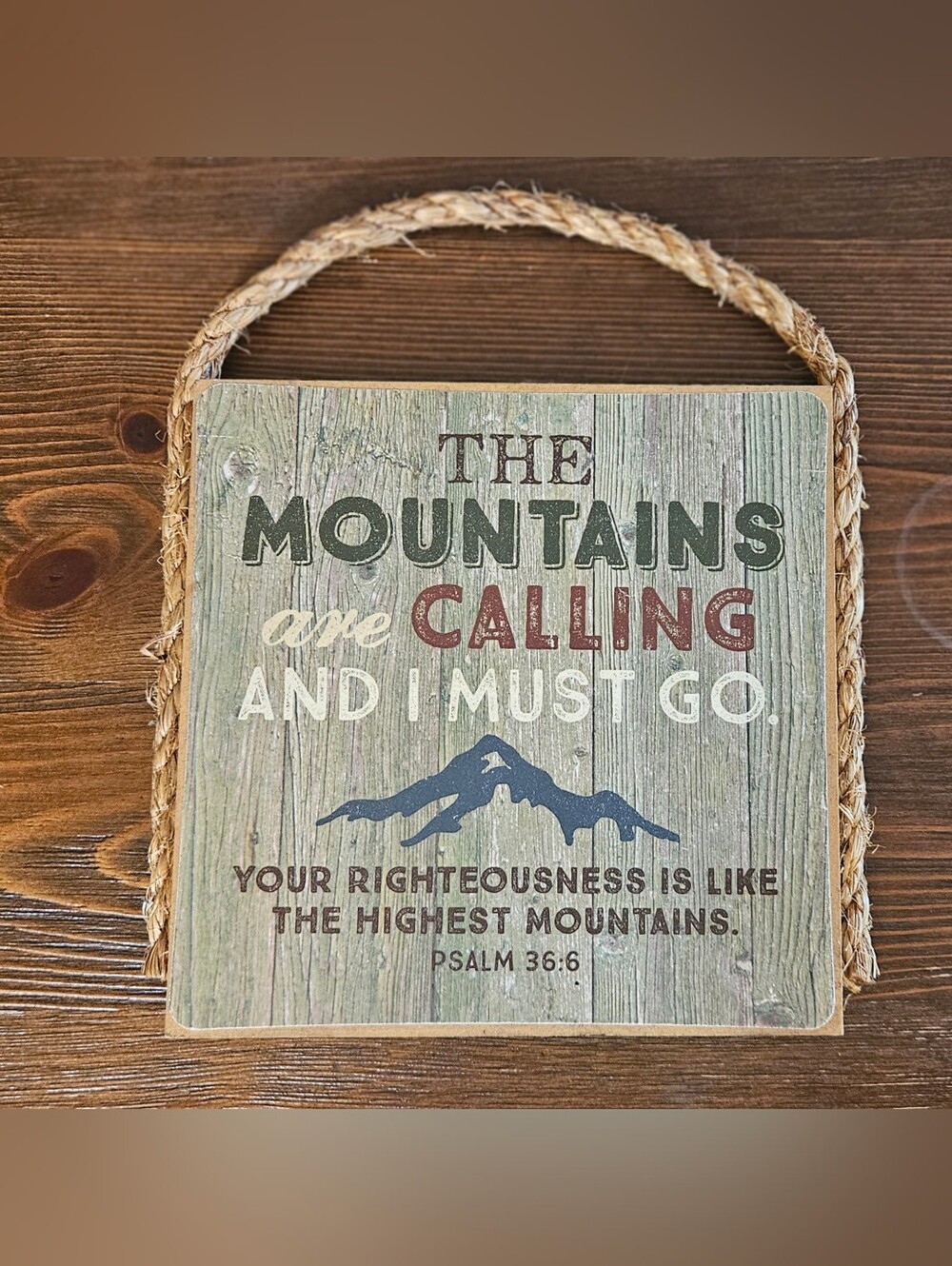 Rustic Mountains Are Calling Wall Plaque - Neutral Green & Red